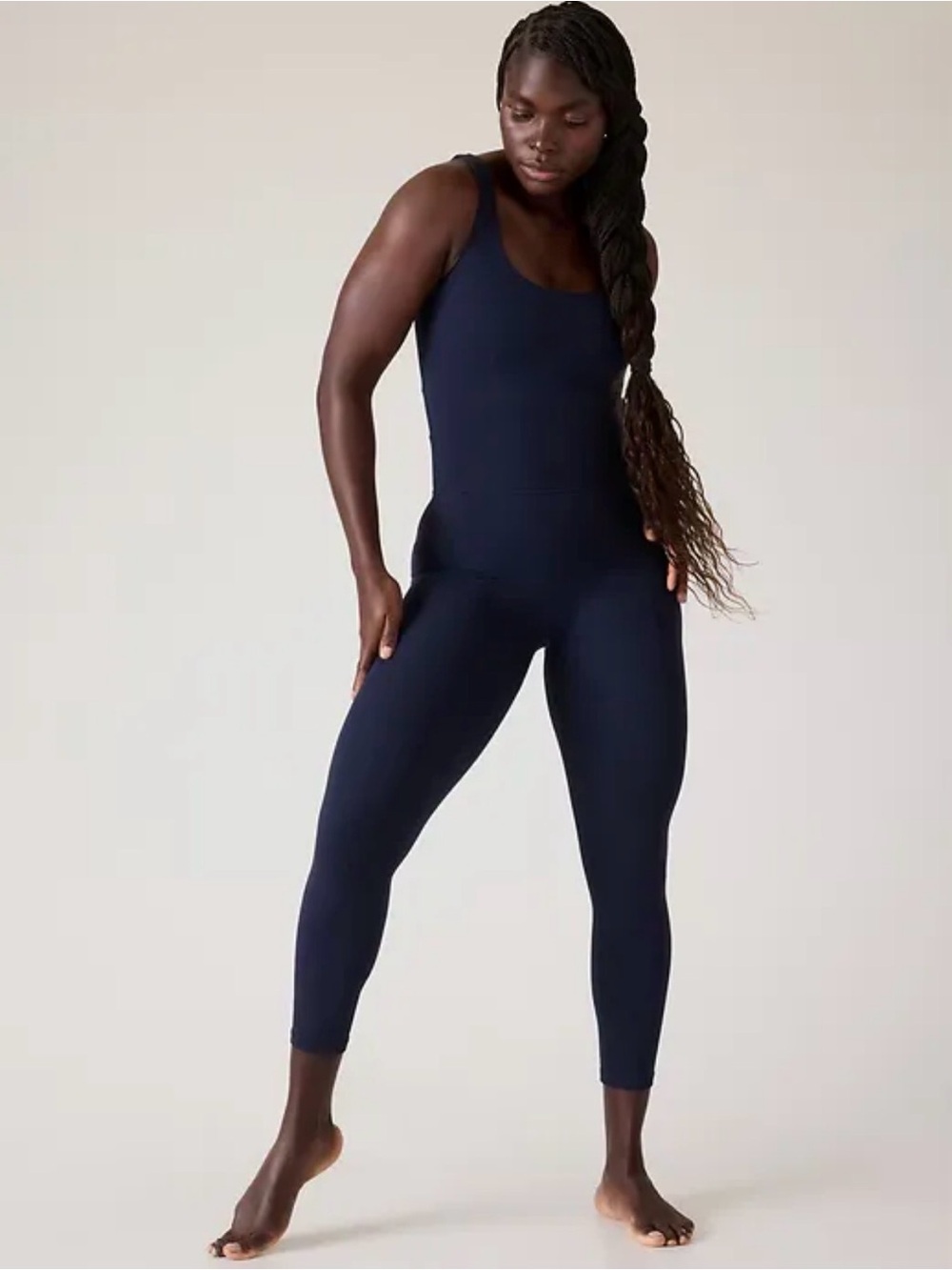 Athleta Salutation Stash 7/8 Bodysuit in Navy Blue M